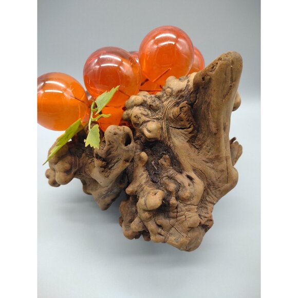 Vintage 11" Long MCM Large Orange Lucite Grape Cluster Burlwood Mid Century Mod - Picture 7 of 17